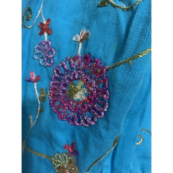 The Quacker Factory Aqua Blue Embroidered And Beaded Floral & Butterfly Jacket M - Picture 4 of 9
